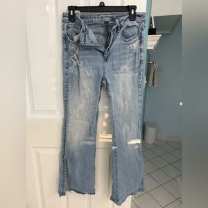 American Eagle Outfitters Light Blue Distressed Super Hi-Rise Flare Jeans